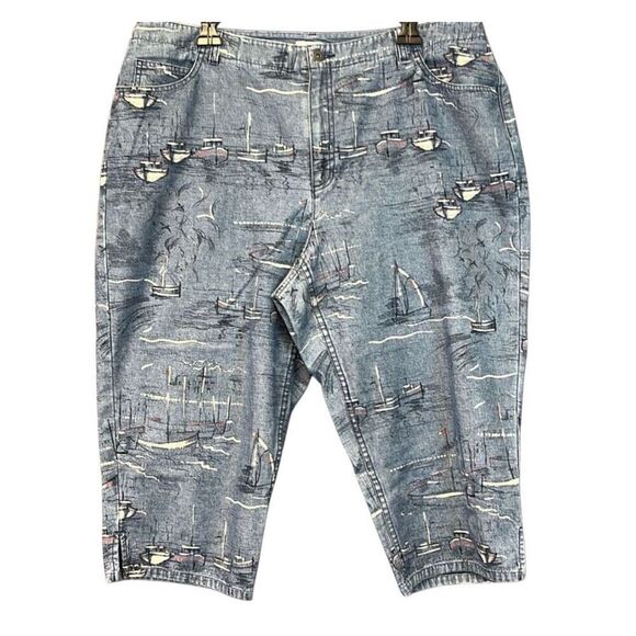 LIZ CLAIBORNE Capri Pants Women's Large Blue Michaela High-Rise Sailboat Print - Picture 1 of 16